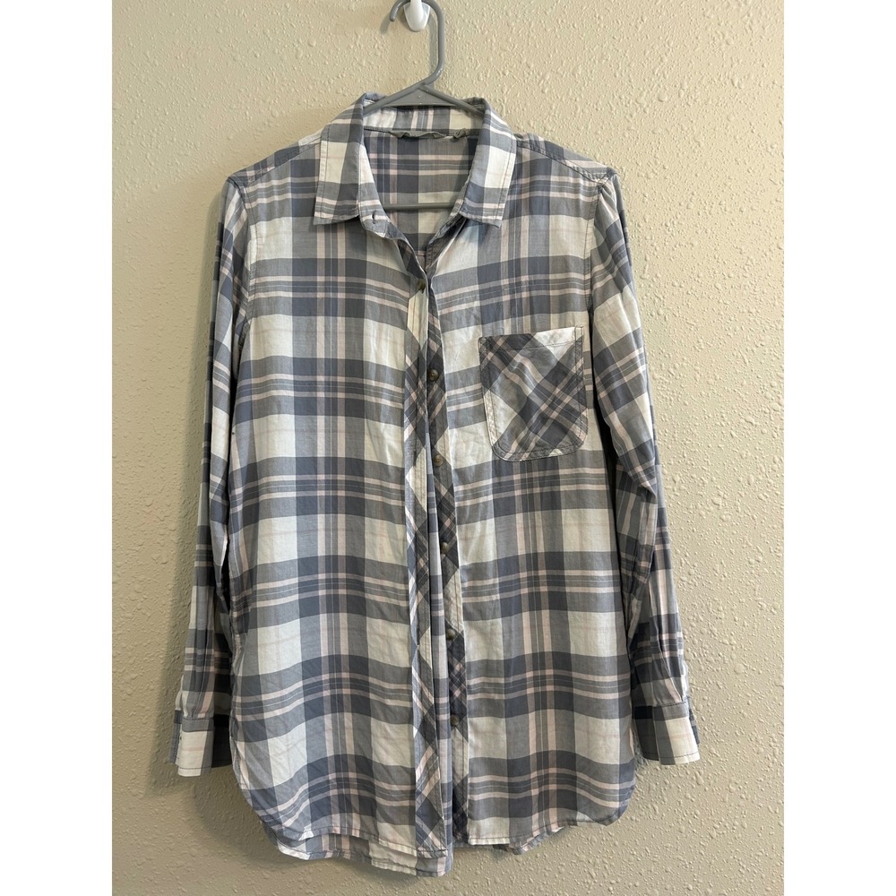 Athleta Gray Plaid Cotton Button Down Shirt‎ Small Cotton Long Sleeve Gorpcore